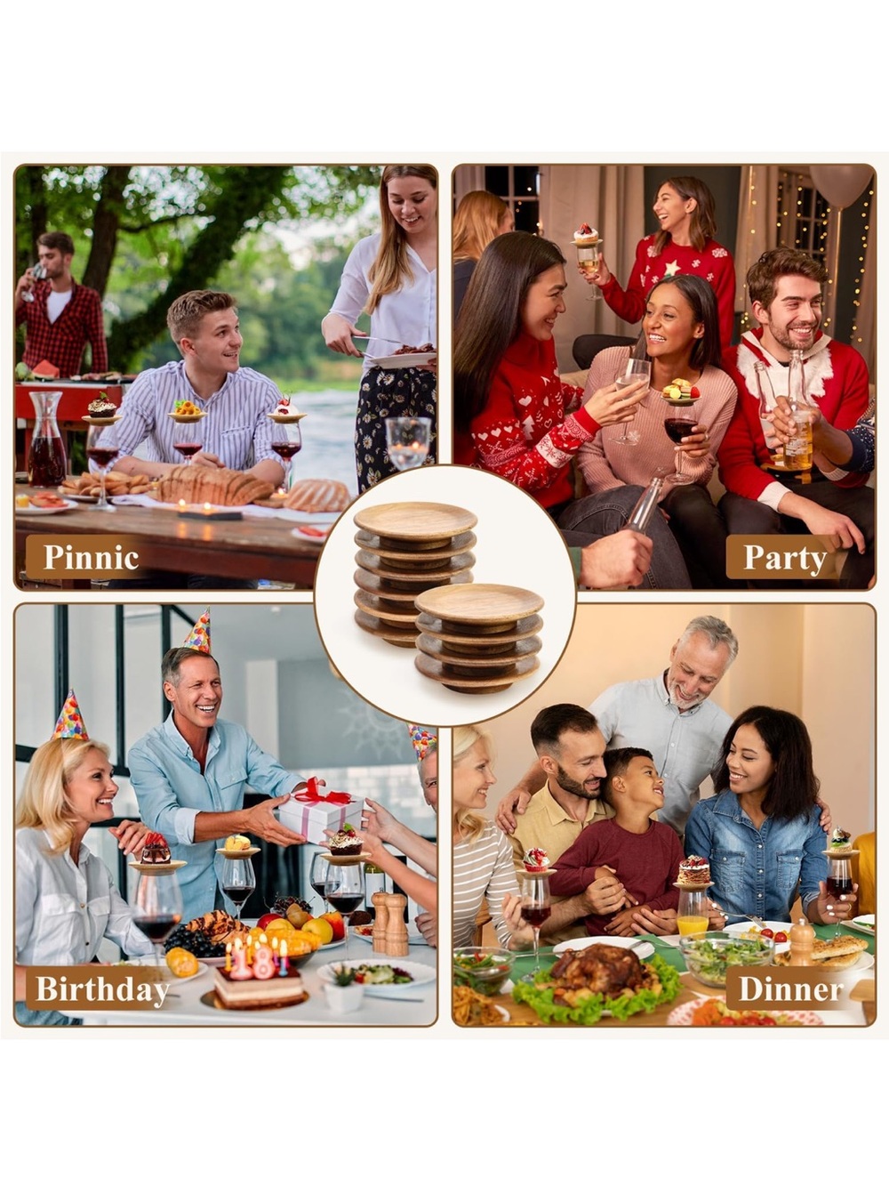 12 Wooden wine glass charcuterie topper-Natural Brown